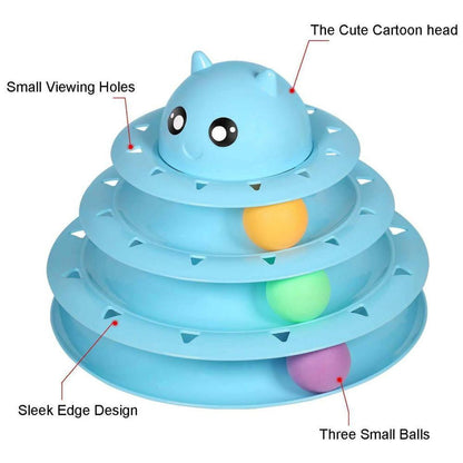 Cat Toy Colorful 3 Level Tower Track Roller Toy with Balls - by Famigift