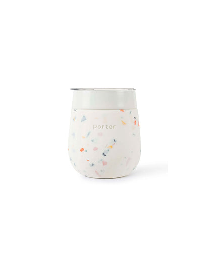 Portable Ceramic Insulated Wine Glass - Terrazzo Charcoal - by Famigift