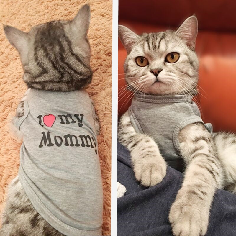 Cute Cat Clothes Spring Summer Pet Clothing for Cat Fashion Pet Jacket Printed Vest Costume - Black Mommy - by Famigift