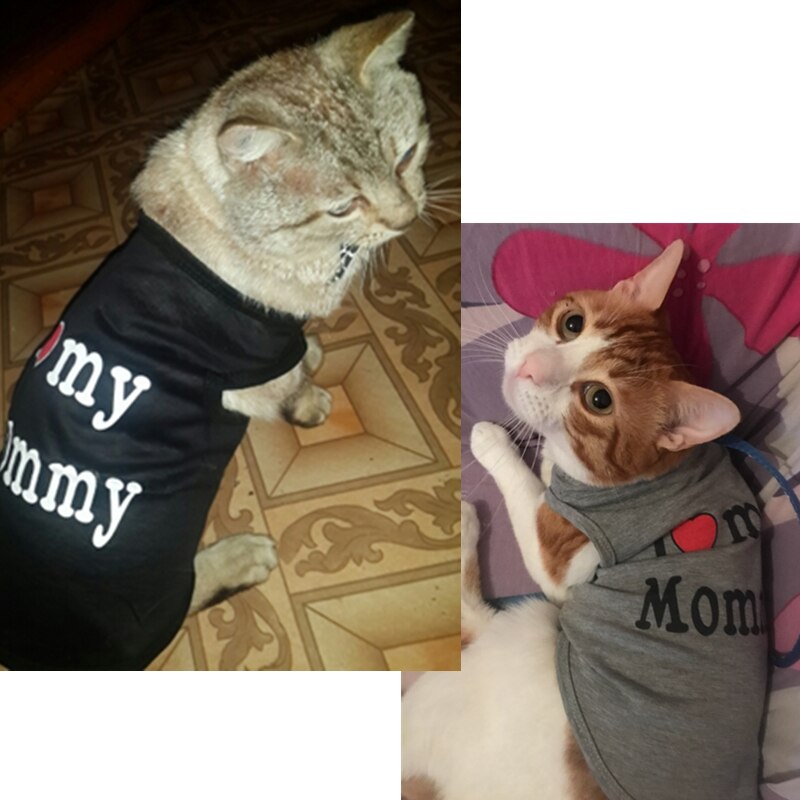 Cute Cat Clothes Spring Summer Pet Clothing for Cat Fashion Pet Jacket Printed Vest Costume - Black Mommy - by Famigift