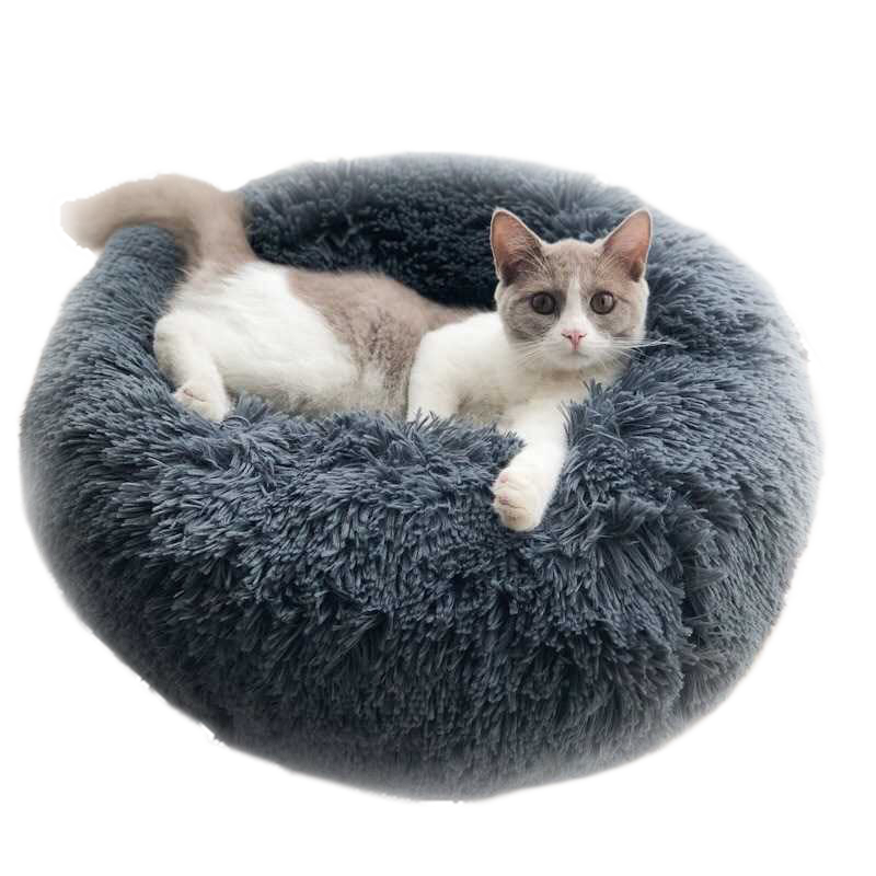 Fuzzy Nest Calming Bed Anti Anxiety Long Plush Pet Bed - beige - by Famigift