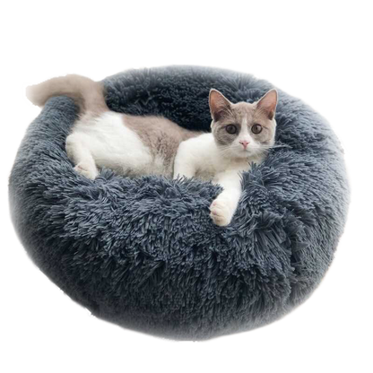 Fuzzy Nest Calming Bed Anti Anxiety Long Plush Pet Bed - beige - by Famigift