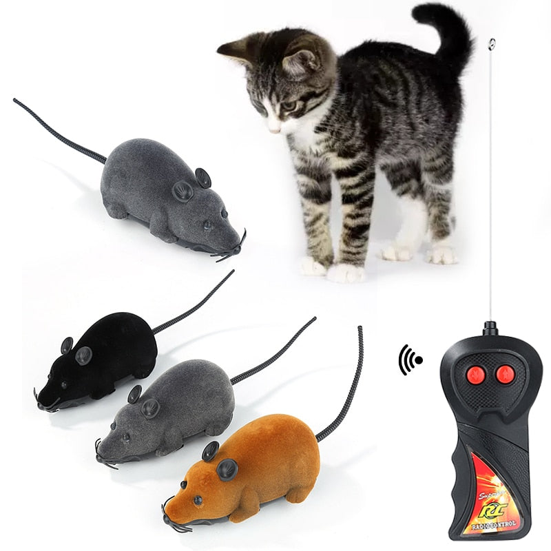 Cat Toys Remote Control Wireless RC Simulation Mouse - black - by Famigift