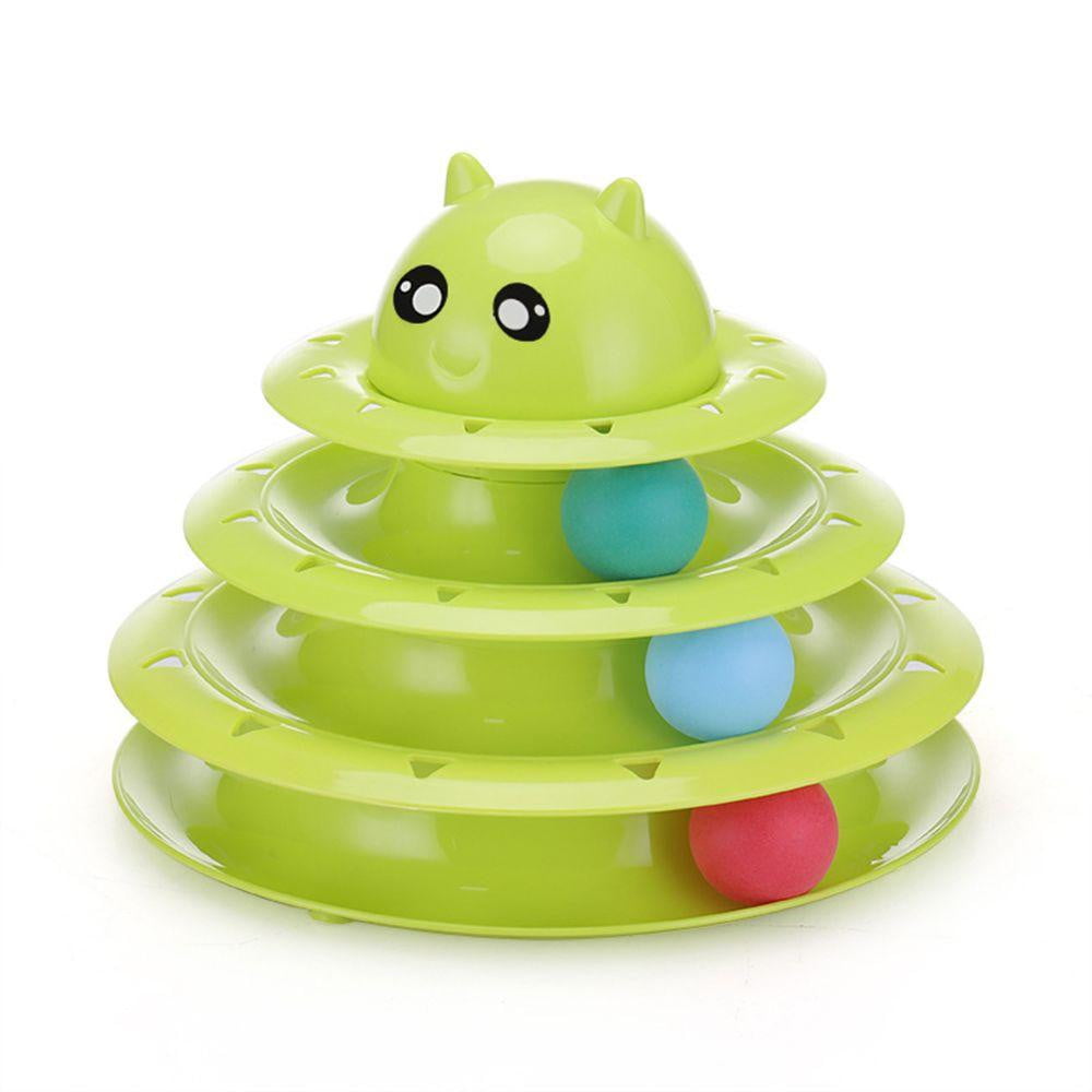 Cat Toy Colorful 3 Level Tower Track Roller Toy with Balls - by Famigift