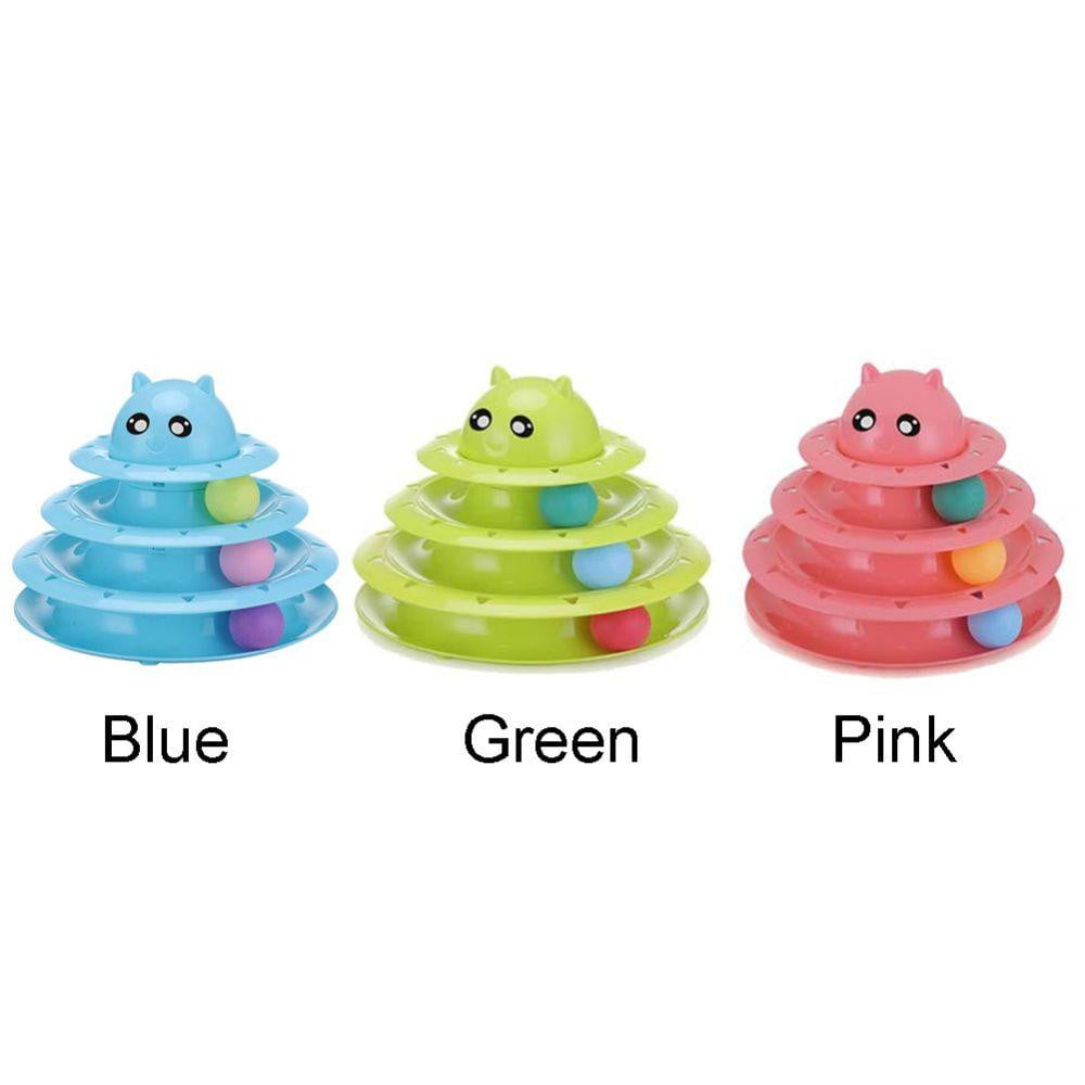 Cat Toy Colorful 3 Level Tower Track Roller Toy with Balls - Pink - by Famigift