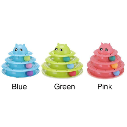 Cat Toy Colorful 3 Level Tower Track Roller Toy with Balls - Pink - by Famigift