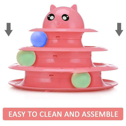 Cat Toy Colorful 3 Level Tower Track Roller Toy with Balls - by Famigift