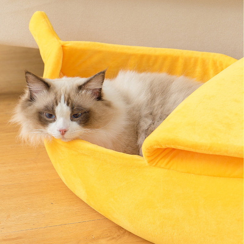 PetCare Soft Banana Shaped Cat Bed - Yellow - by Famigift