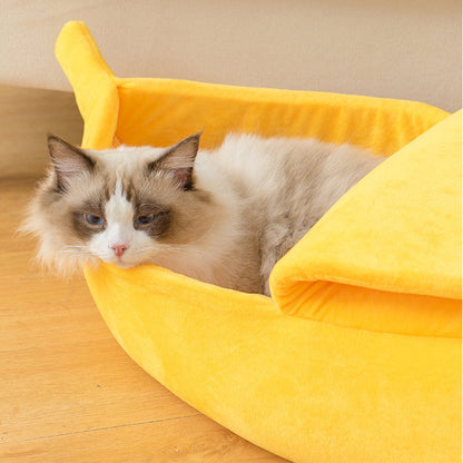 PetCare Soft Banana Shaped Cat Bed - Yellow - by Famigift