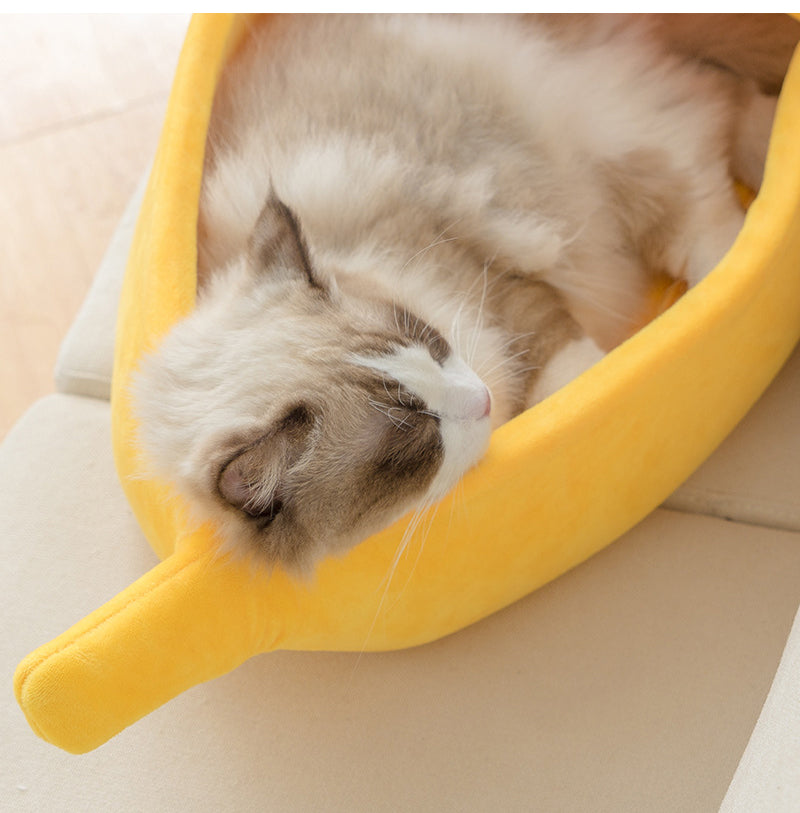 PetCare Soft Banana Shaped Cat Bed - Pink - by Famigift