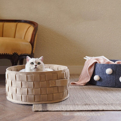 Home Cotton with velvet Universal Round Cat Bed Basket Nest Cotton Rope Woven - by Famigift
