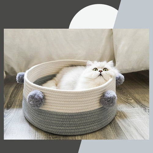 Home Cotton with velvet Universal Round Cat Bed Basket Nest Cotton Rope - Brown 2 - by Famigift