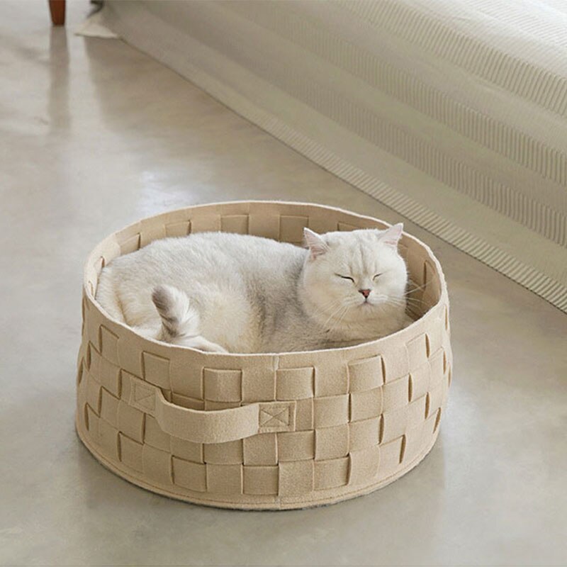 Home Cotton with velvet Universal Round Cat Bed Basket Nest Cotton Rope Woven - C - by Famigift