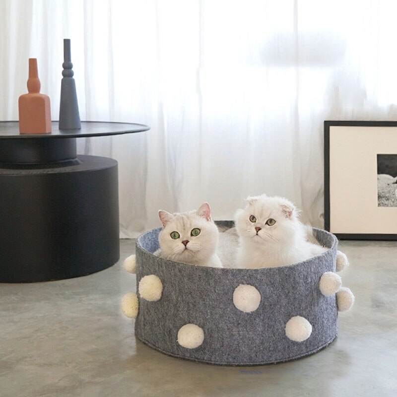 Home Cotton with velvet Universal Round Cat Bed Basket Nest Cotton Rope Woven - B - by Famigift