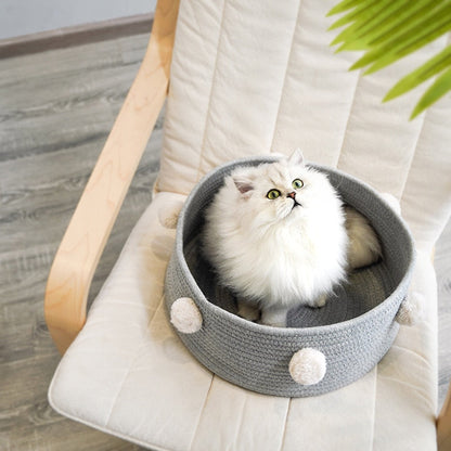 Home Cotton with velvet Universal Round Cat Bed Basket Nest Cotton Rope - Pink - white - by Famigift