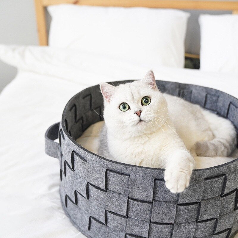 Home Cotton with velvet Universal Round Cat Bed Basket Nest Cotton Rope Woven - by Famigift