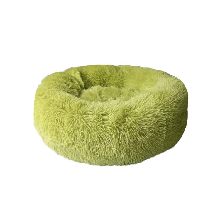 Fuzzy Nest Calming Bed Anti Anxiety Long Plush Pet Bed - dark khaki - by Famigift