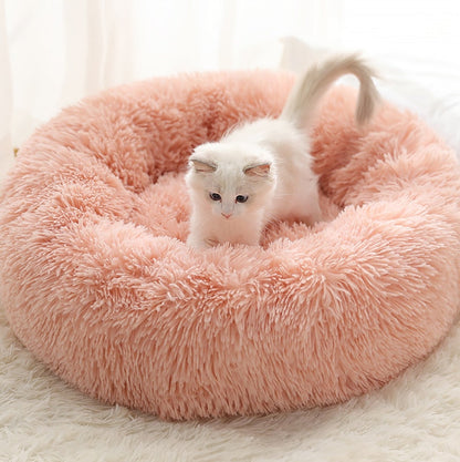 Fuzzy Nest Calming Bed Anti Anxiety Long Plush Pet Bed - beige - by Famigift