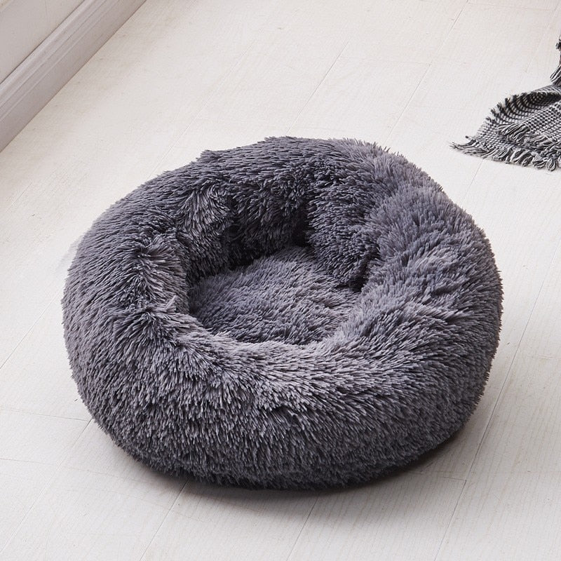 Fuzzy Nest Calming Bed Anti Anxiety Long Plush Pet Bed - dark khaki - by Famigift