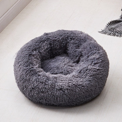 Fuzzy Nest Calming Bed Anti Anxiety Long Plush Pet Bed - dark khaki - by Famigift