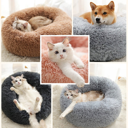 Fuzzy Nest Calming Bed Anti Anxiety Long Plush Pet Bed - beige - by Famigift