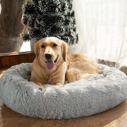 Fuzzy Nest Calming Bed Anti Anxiety Long Plush Pet Bed - beige - by Famigift