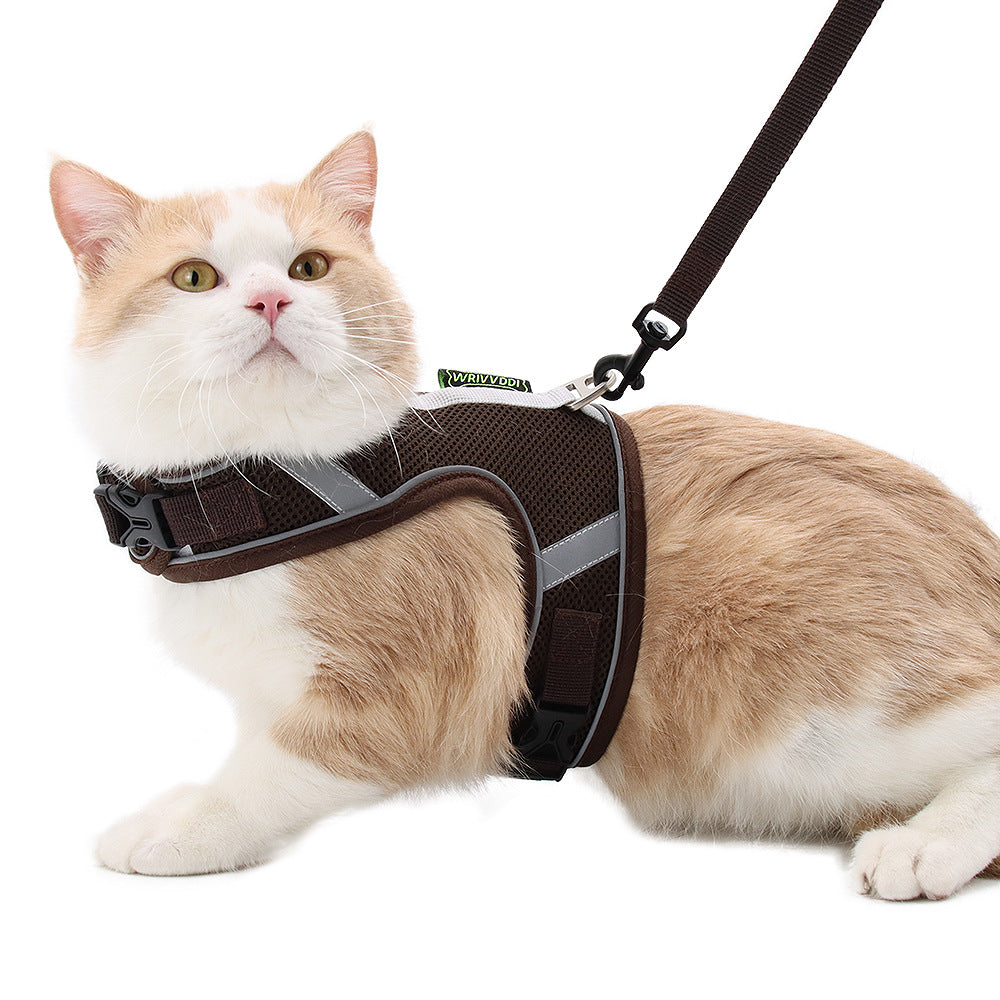 Pet Dog Cat harness Mesh Air-breathable Chest Strap With Leash - grey - by Famigift