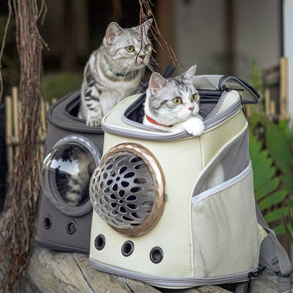 Cat backpack pet cabin travel - cream-coloured, gold ring - by Famigift