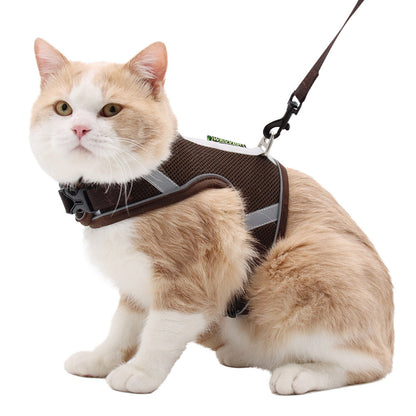 Pet Dog Cat harness Mesh Air-breathable Chest Strap With Leash - blue - by Famigift