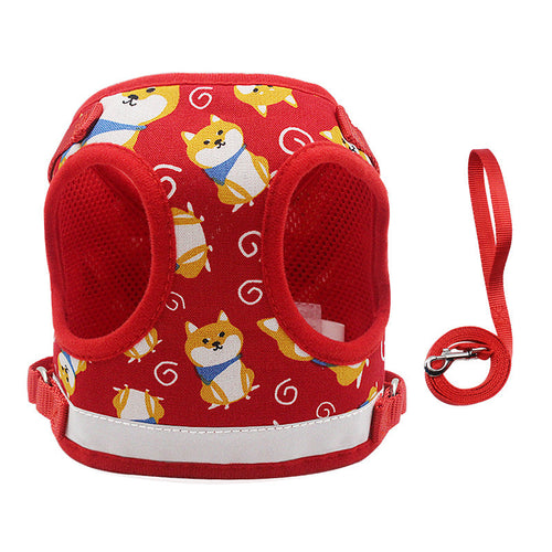 Shiba Inu pattern Dog leash reflective pet collar 1.5m - Red - by Famigift