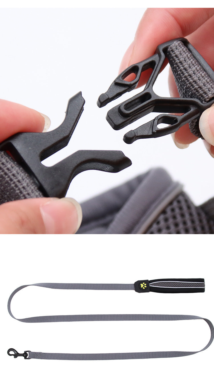 Pet Dog Cat harness Mesh Air-breathable Chest Strap With Leash - grey - by Famigift