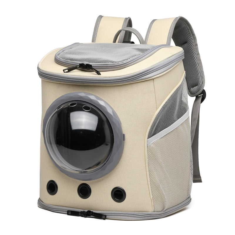 Cat backpack pet cabin travel - grey, gold ring - by Famigift