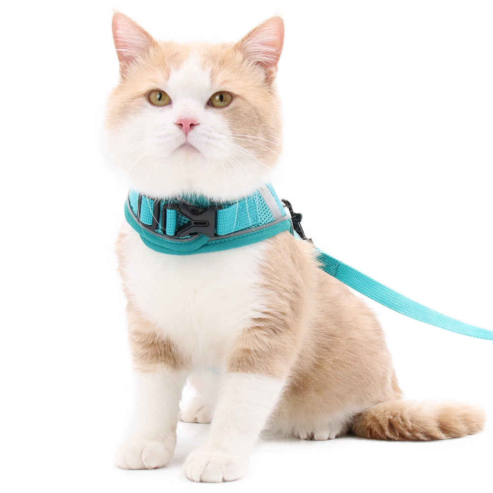Pet Dog Cat harness Mesh Air-breathable Chest Strap With Leash - grey - by Famigift