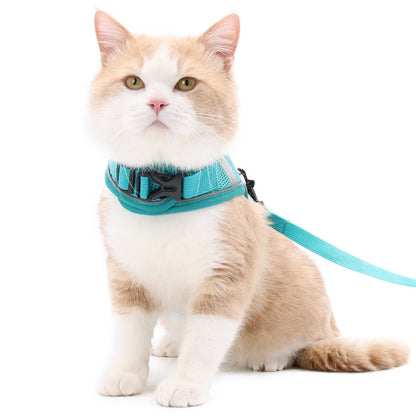 Pet Dog Cat harness Mesh Air-breathable Chest Strap With Leash - grey - by Famigift