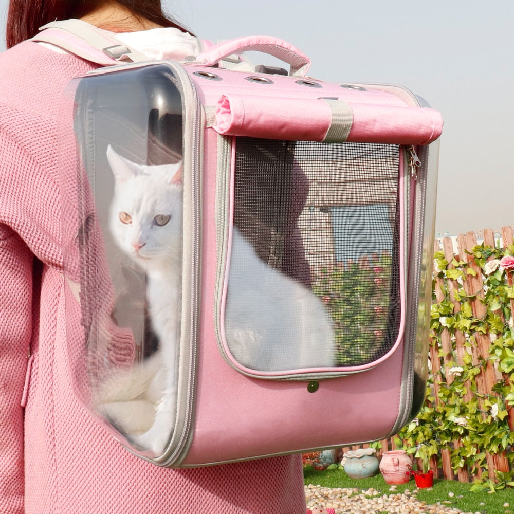 Pet cat carrier backpack breathable cat travel outdoor shoulder bag - Pink - by Famigift