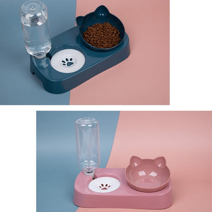 Pet Cat Elevated Bowls Durable Double Cat dog Bowls Raised Stand Cat Feeding - Pink - by Famigift