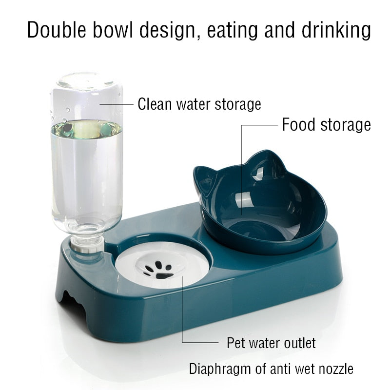 Pet Cat Elevated Bowls Durable Double Cat dog Bowls Raised Stand Cat Feeding - Green - by Famigift