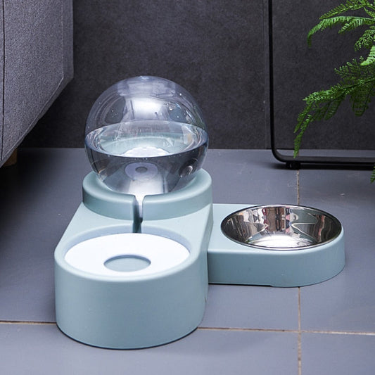 Pet Dog Cat Bowl Fountain Automatic Food Water Feeder Container Dispenser - Blue stainless steel - by Famigift