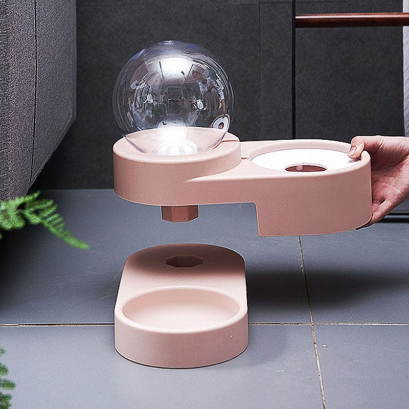 Pet Dog Cat Bowl Fountain Automatic Food Water Feeder Container Dispenser - Pink - by Famigift