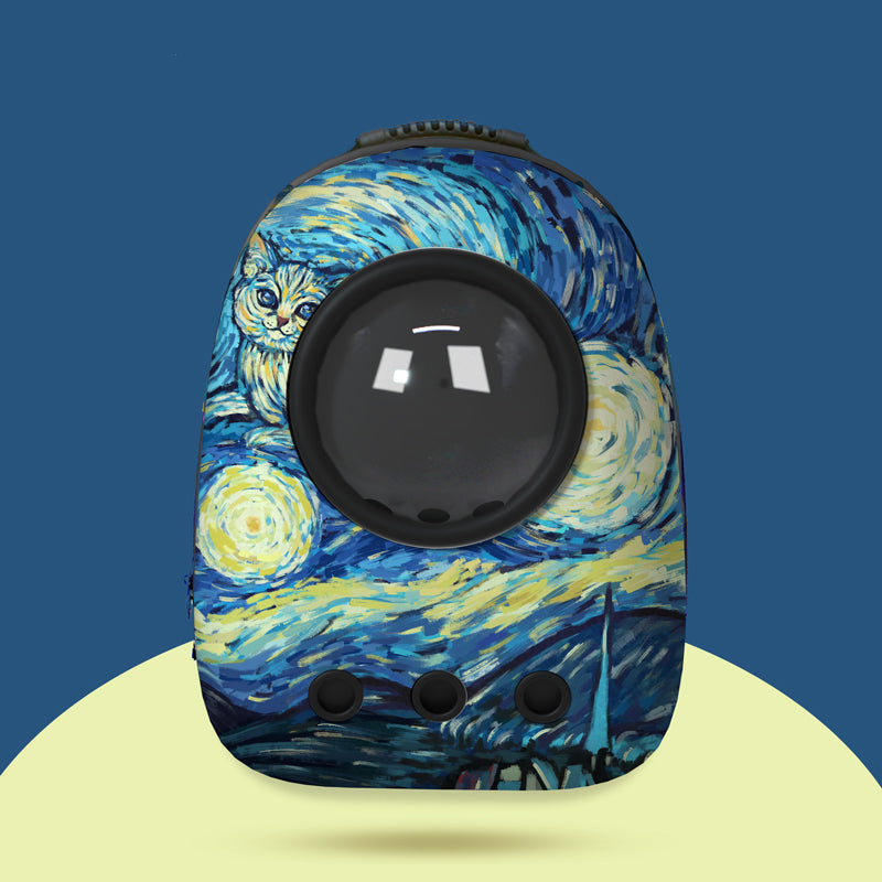 Pet backpack carrier bag portable with capsule oil painting series - Standard four-piece set: space cover, honeycomb cover, fixed ring, foot pad - by Famigift