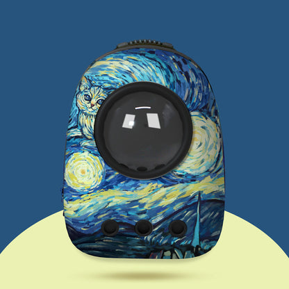 Pet backpack carrier bag portable with capsule oil painting series - Standard four-piece set: space cover, honeycomb cover, fixed ring, foot pad - by Famigift