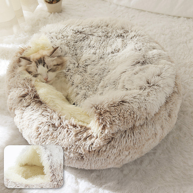 Cat Bed Plush Warm Round Pet Bed - Light coffee - by Famigift