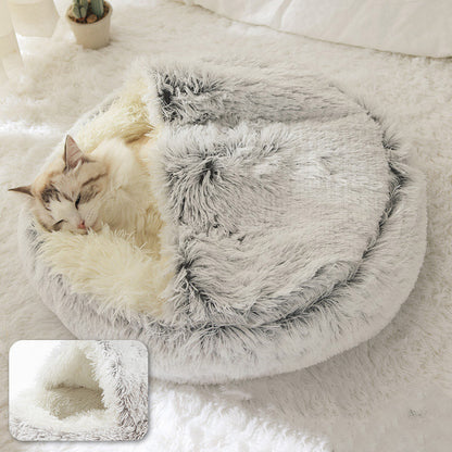 Cat Bed Plush Warm Round Pet Bed - Light coffee - by Famigift