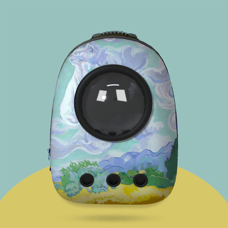 Pet backpack carrier bag portable with capsule oil painting series - Standard four-piece set: space cover, honeycomb cover, fixed ring, foot pad - by Famigift