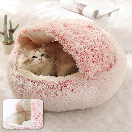 Cat Bed Plush Warm Round Pet Bed - Pink - by Famigift