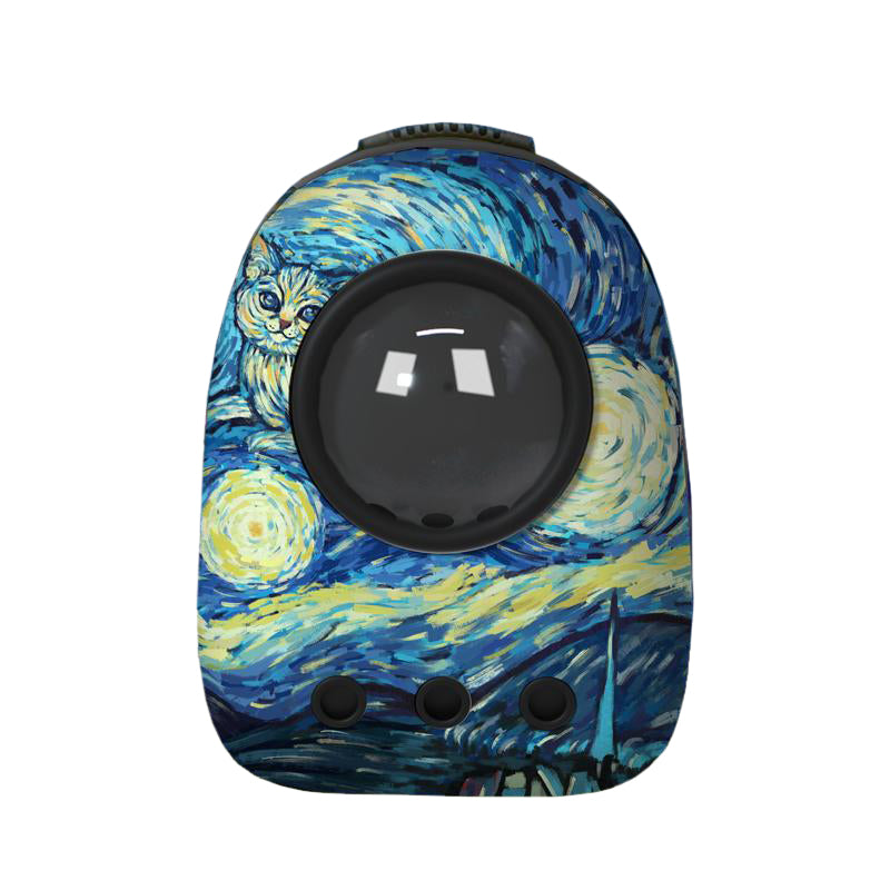 Pet backpack carrier bag portable with capsule oil painting series - Standard four-piece set: space cover, honeycomb cover, fixed ring, foot pad - by Famigift