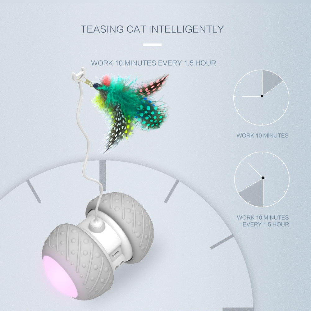 Smart Interactive Cat Toy Irregular Rotating Model LED Light-Feather Kitty Balls - by Famigift