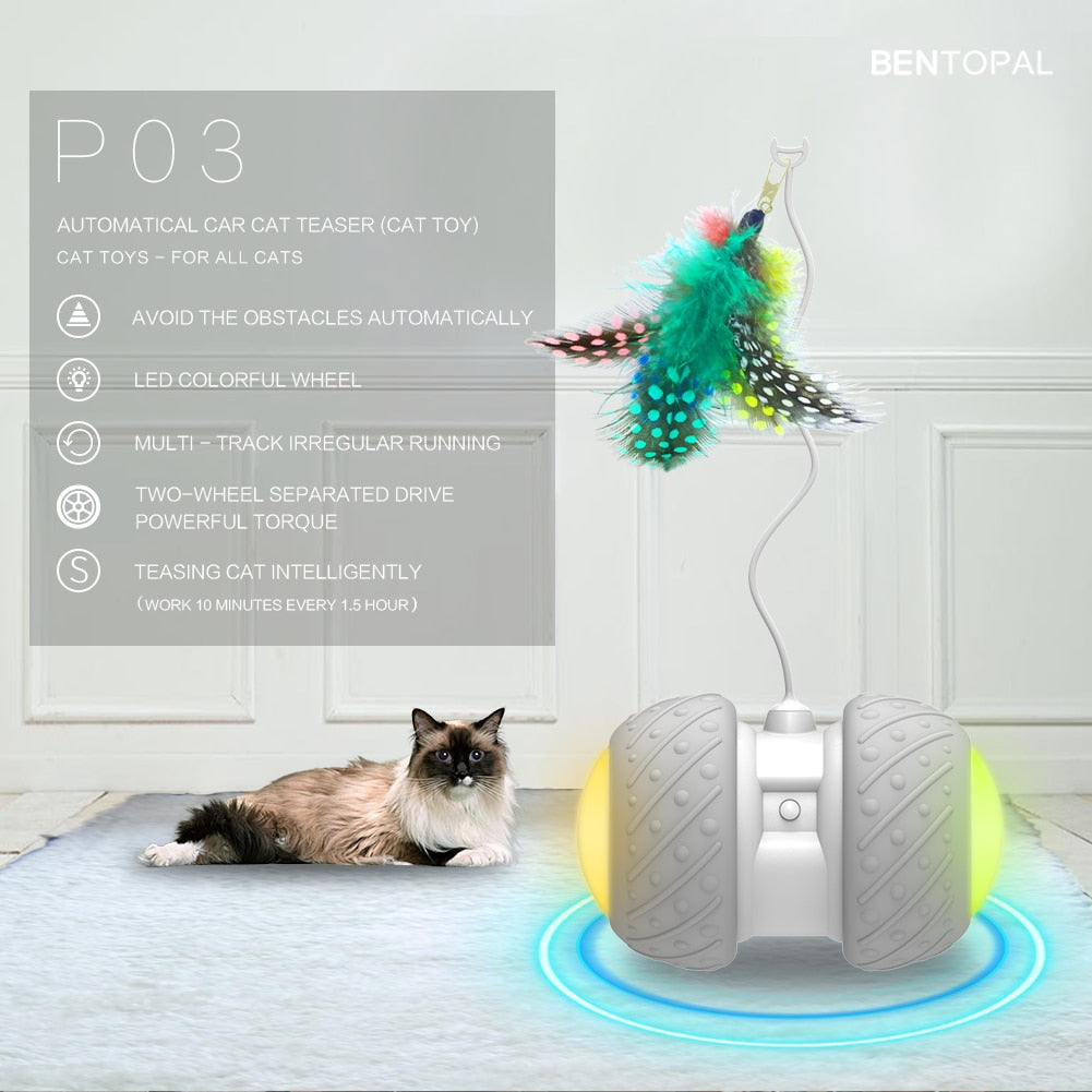Smart Interactive Cat Toy Irregular Rotating Model LED Light-Feather Kitty Balls - by Famigift