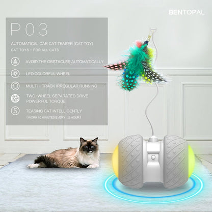 Smart Interactive Cat Toy Irregular Rotating Model LED Light-Feather Kitty Balls - by Famigift