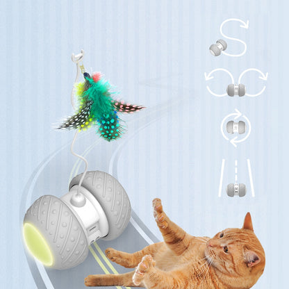 Smart Interactive Cat Toy Irregular Rotating Model LED Light-Feather Kitty Balls - by Famigift